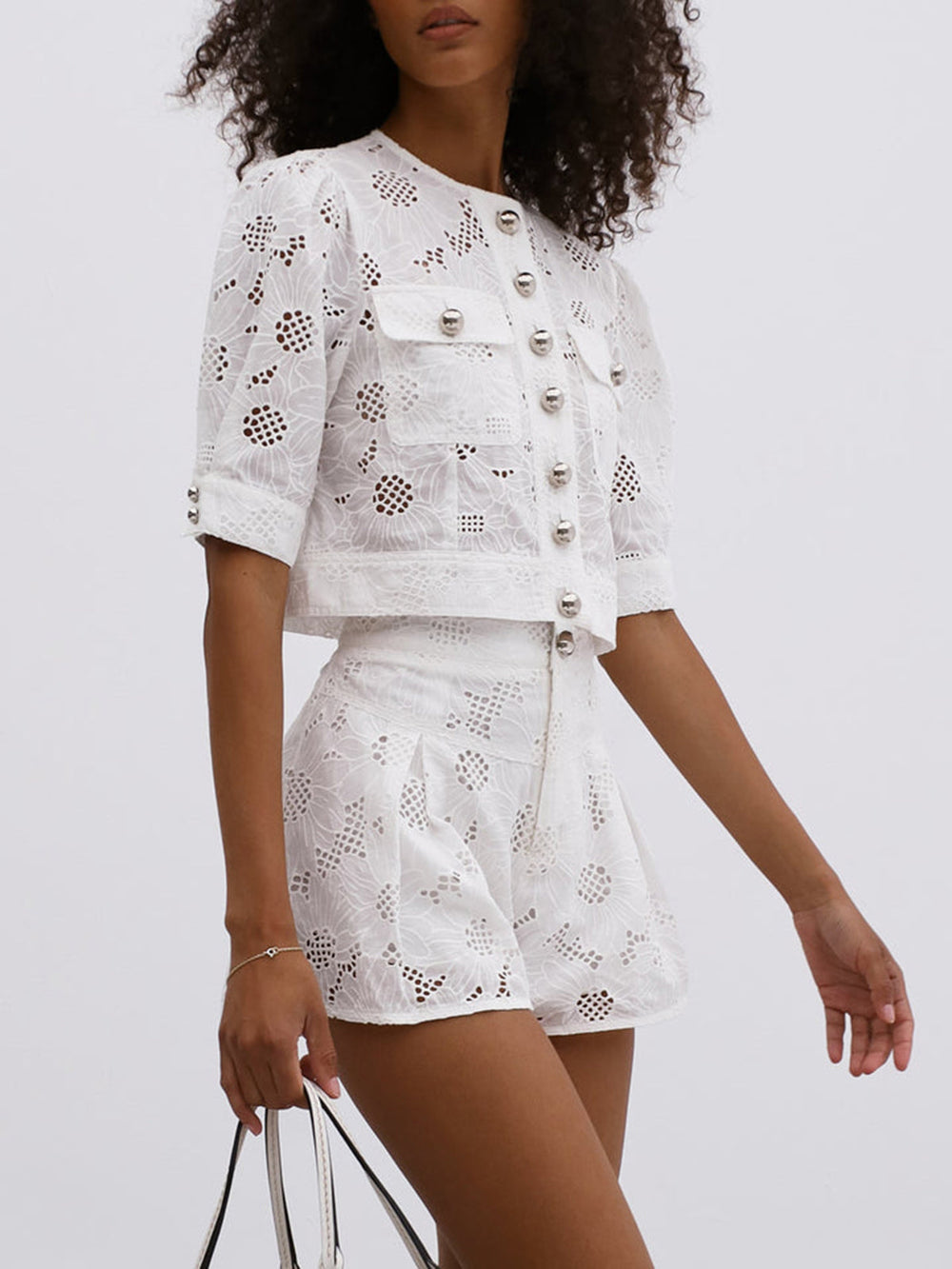 Multi-Button Stickerei Shorts Set