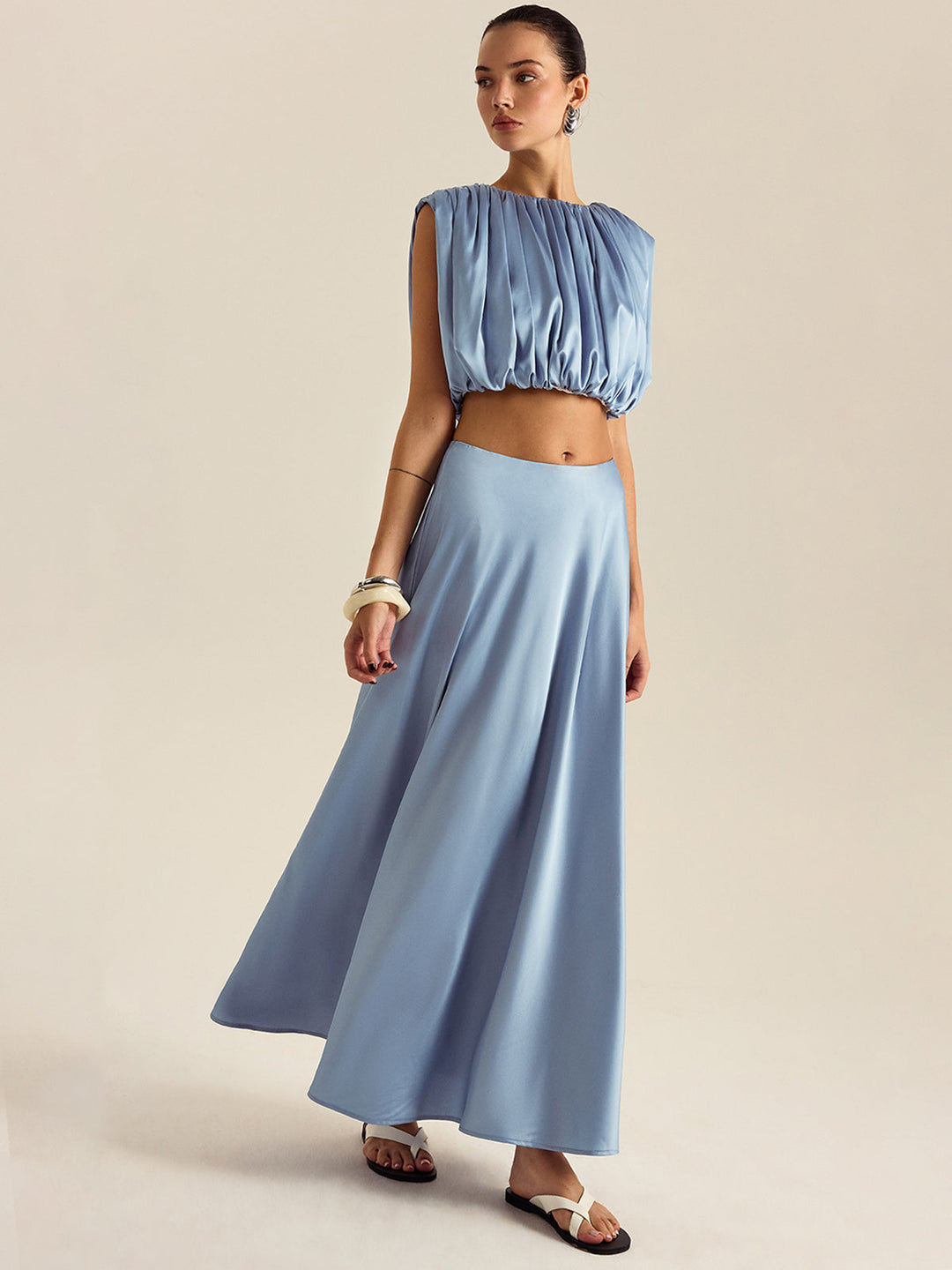 Gerüschtes Crop-Top-Rock-Set