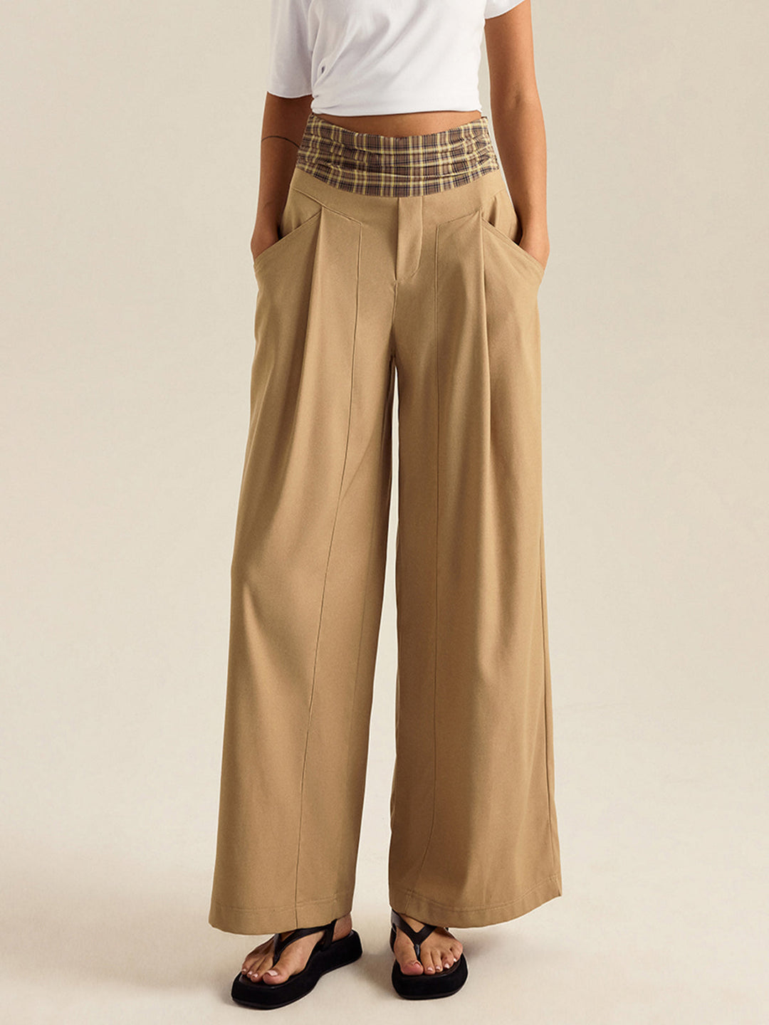 Pocket Gingham Hose mit weitem Bein