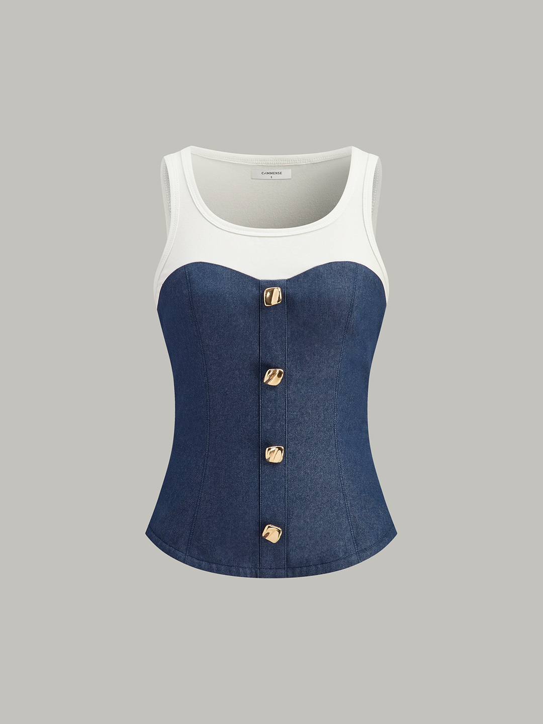 Baumwoll-Faux-Denim-Tanktop mit Einsätzen