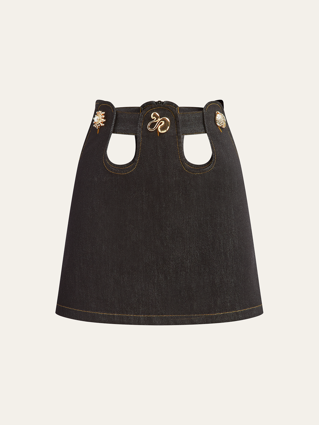 Metalldekor-Cut-Out-Denim-Minirock