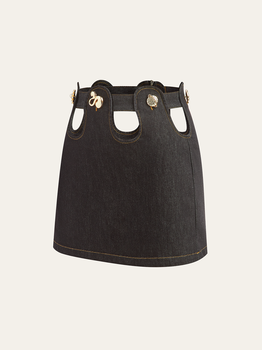 Metalldekor-Cut-Out-Denim-Minirock