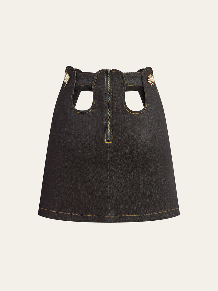 Metalldekor-Cut-Out-Denim-Minirock