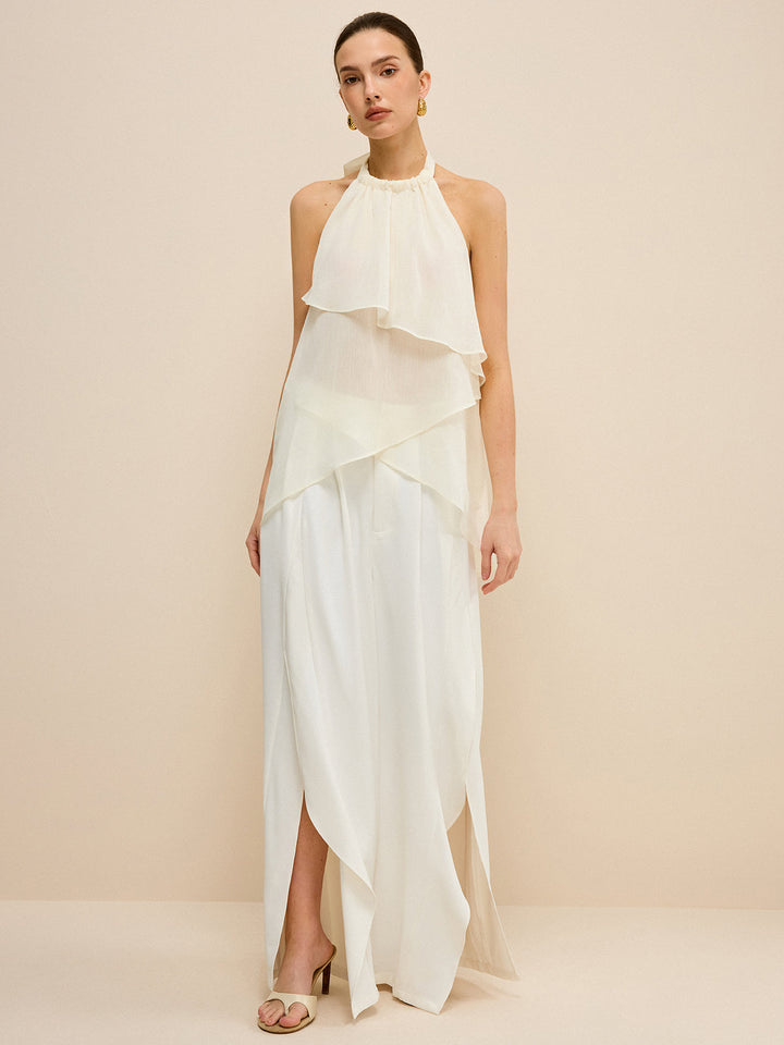 Halbtransparente, asymmetrische Chiffon-Haltertop mit Lagenlook