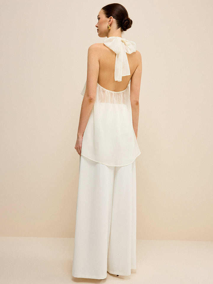 Halbtransparente, asymmetrische Chiffon-Haltertop mit Lagenlook