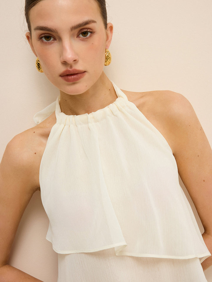 Halbtransparente, asymmetrische Chiffon-Haltertop mit Lagenlook
