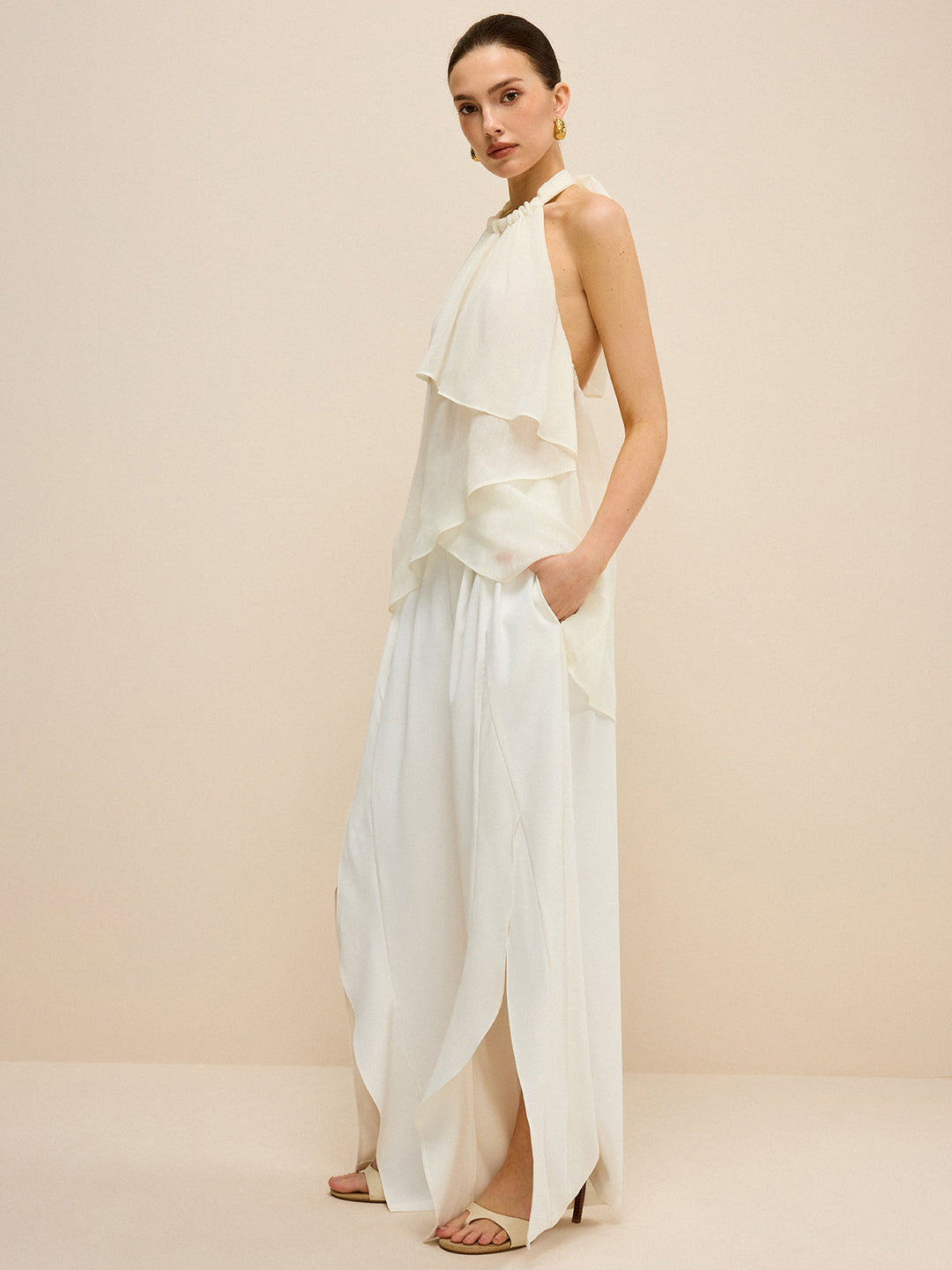 High-Waisted Wide-Leg Pants mit Seitenschlitzen