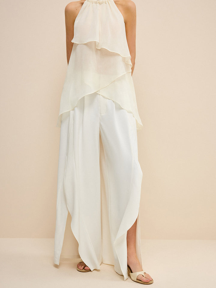 High-Waisted Wide-Leg Pants mit Seitenschlitzen