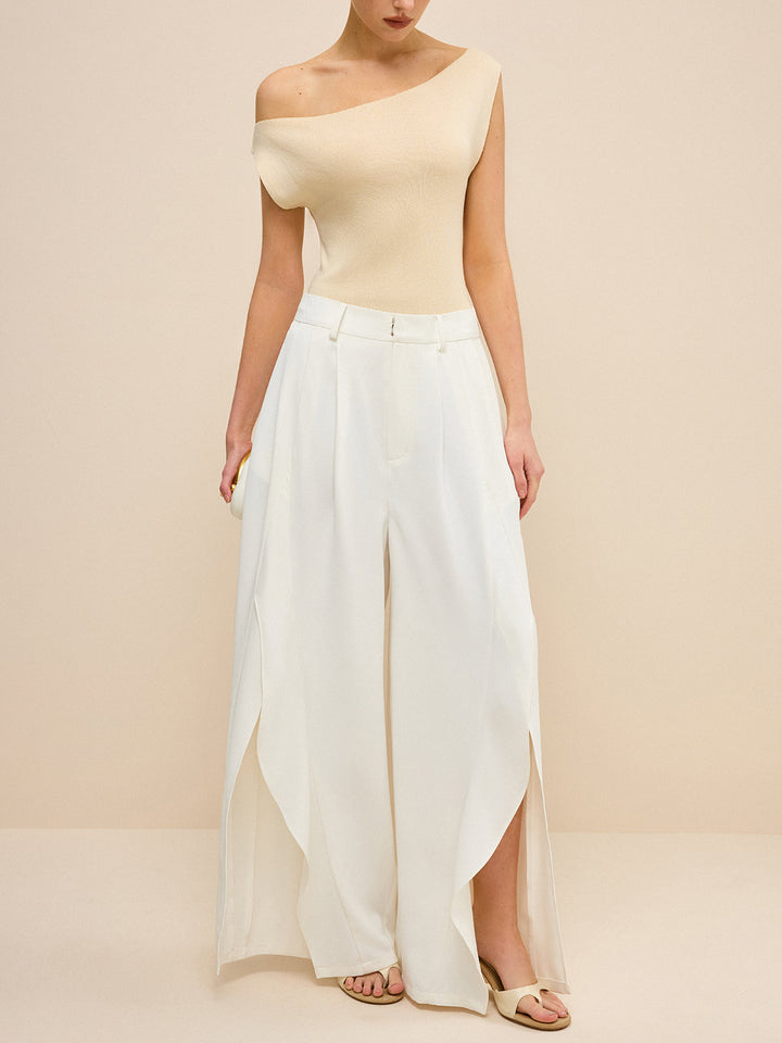 High-Waisted Wide-Leg Pants mit Seitenschlitzen