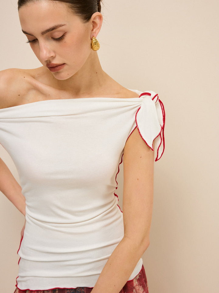 Off-Shoulder Kontrastbesatz Geknotetes Oberteil