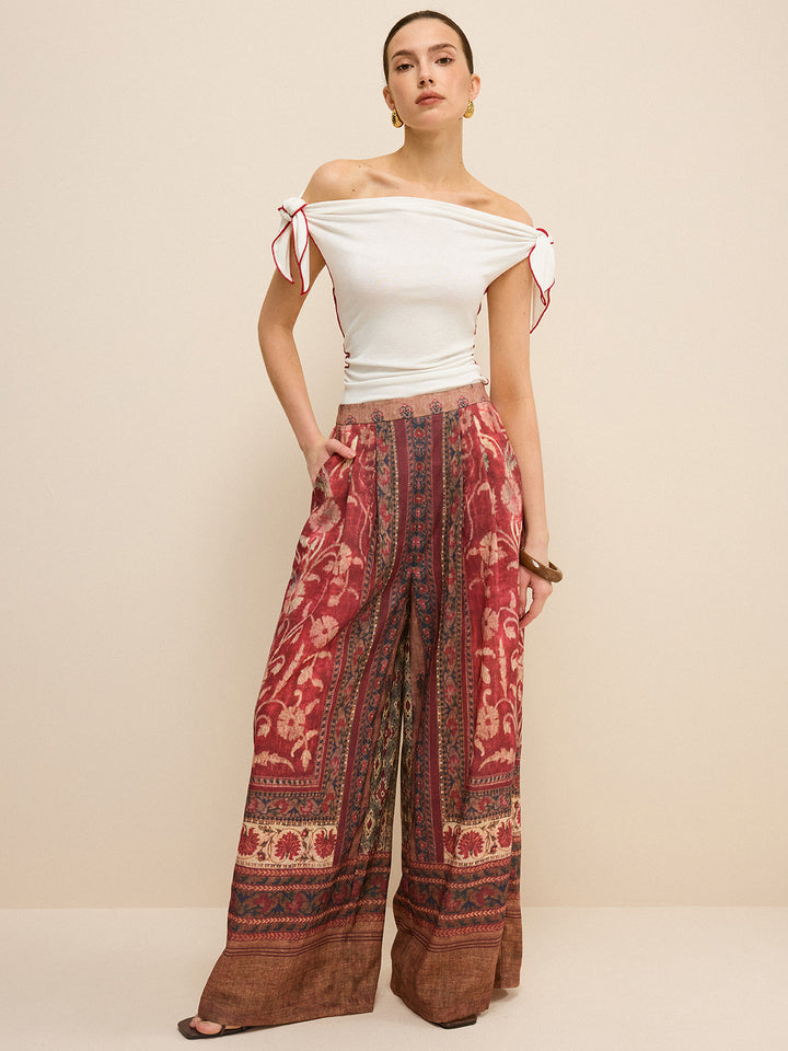 Off-Shoulder Kontrastbesatz Geknotetes Oberteil