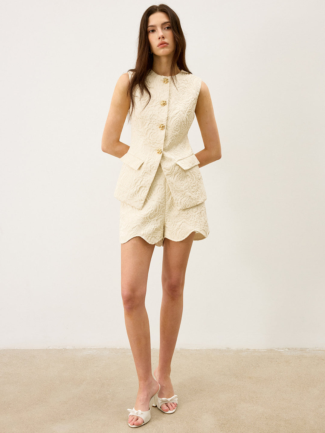 Texturierte Jacquard-Shorts aus Wollmischung mit Metalldekor