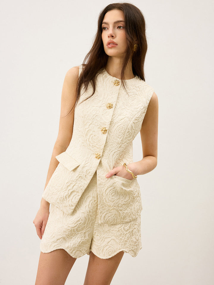 Texturiertes Jacquard-Weste mit Metallknopf