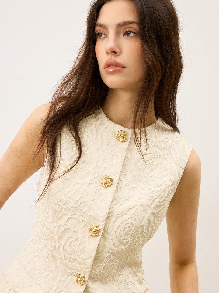 Texturiertes Jacquard-Weste mit Metallknopf