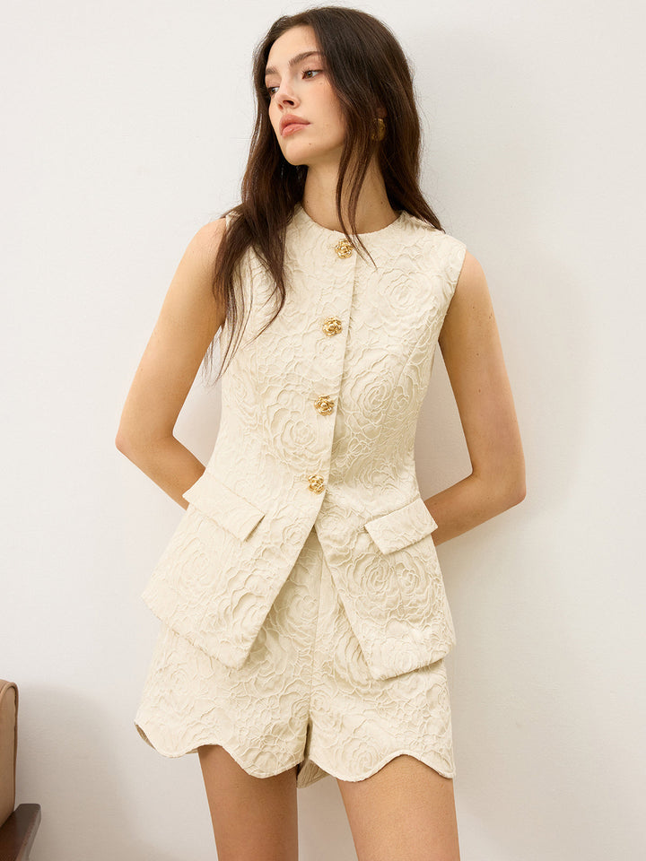 Texturiertes Jacquard-Weste mit Metallknopf