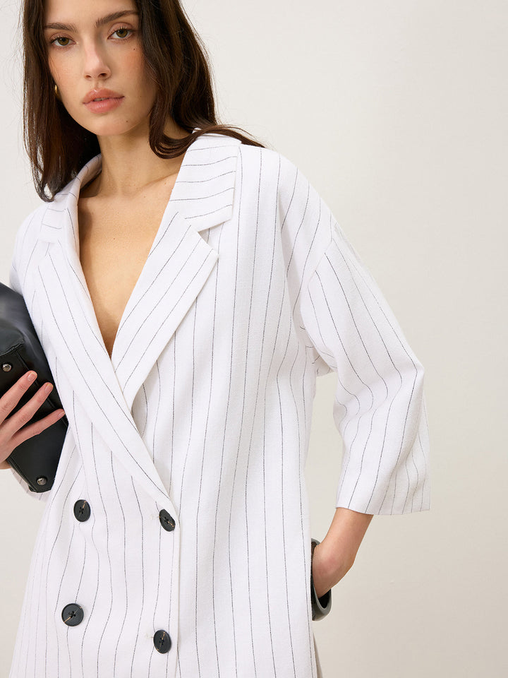 Leinen- und Baumwoll-Oversize-Blazer mit seitlichem Schlitz und Zweireiher
