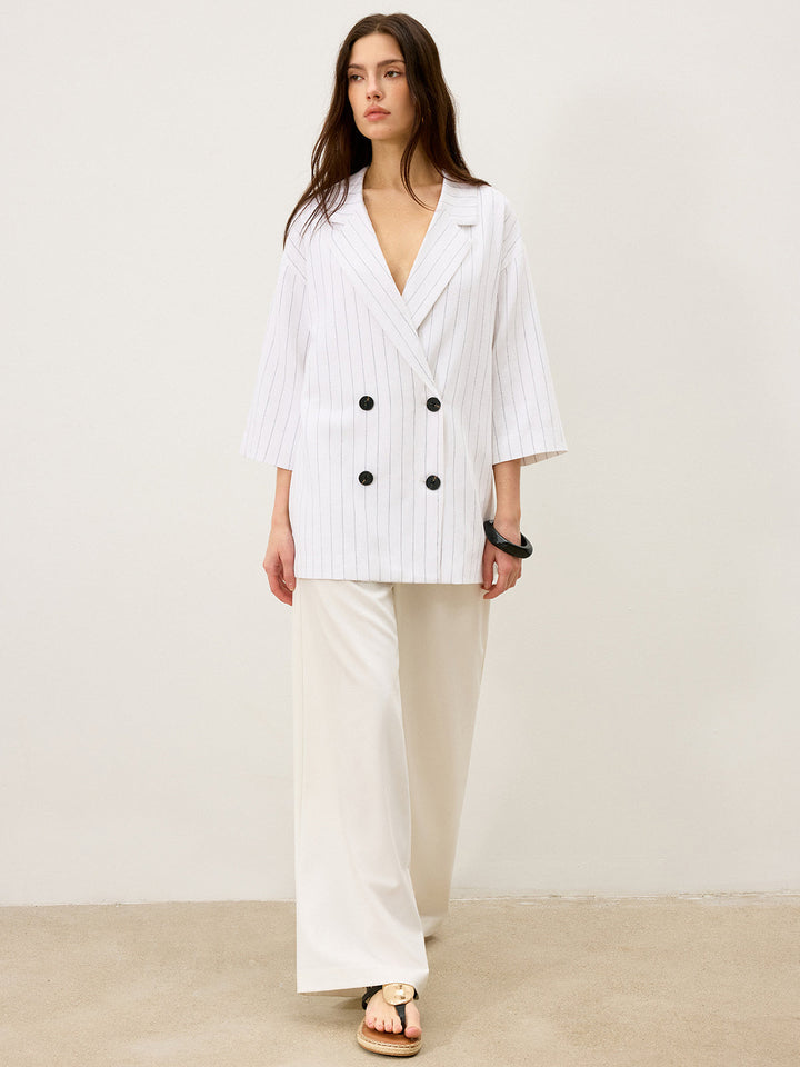 Leinen- und Baumwoll-Oversize-Blazer mit seitlichem Schlitz und Zweireiher