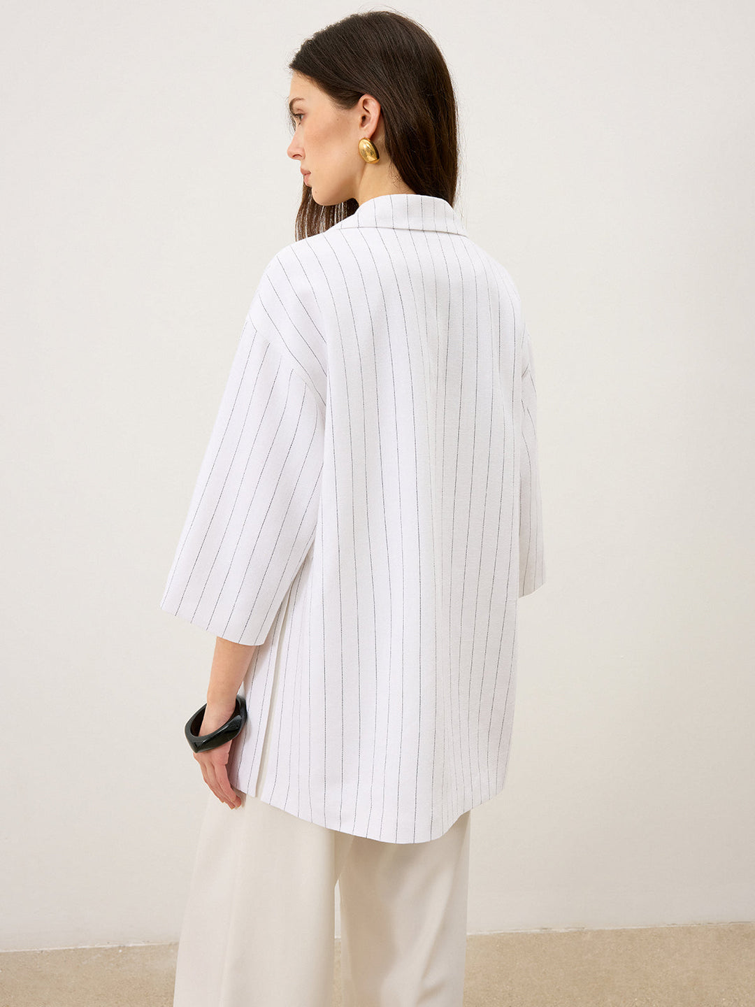 Leinen- und Baumwoll-Oversize-Blazer mit seitlichem Schlitz und Zweireiher