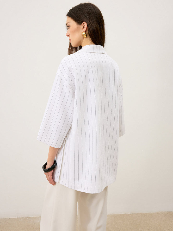 Leinen- und Baumwoll-Oversize-Blazer mit seitlichem Schlitz und Zweireiher