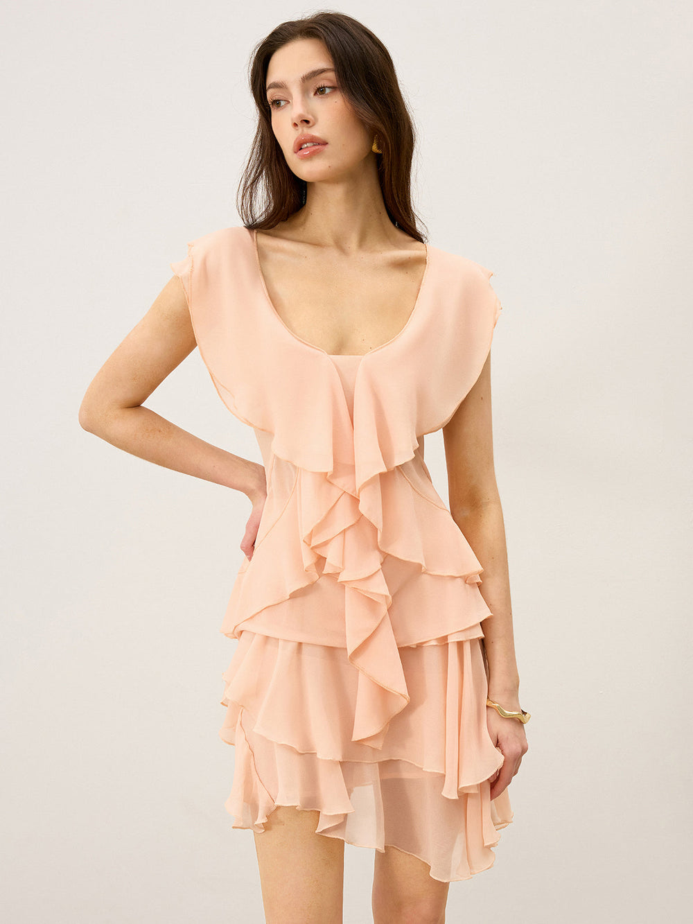Semi-Sheer Ruffled Chiffon Bluse