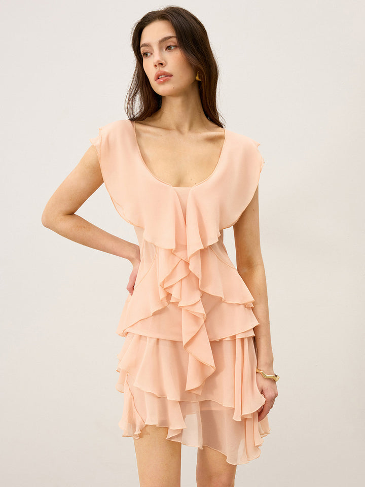 Semi-Sheer Ruffled Chiffon Bluse