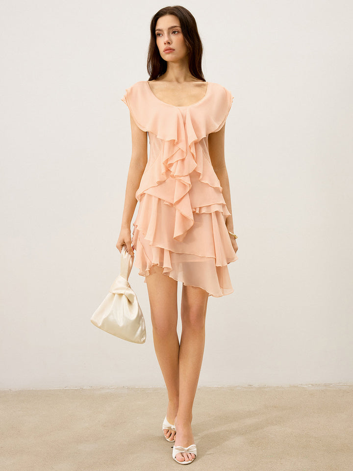 Semi-Sheer Ruffled Chiffon Bluse