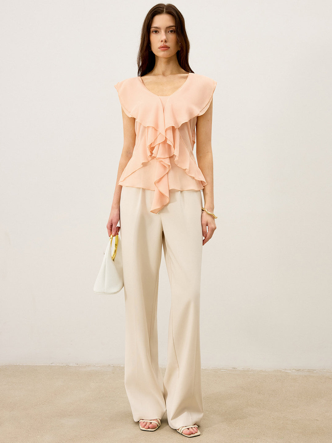 Semi-Sheer Ruffled Chiffon Bluse