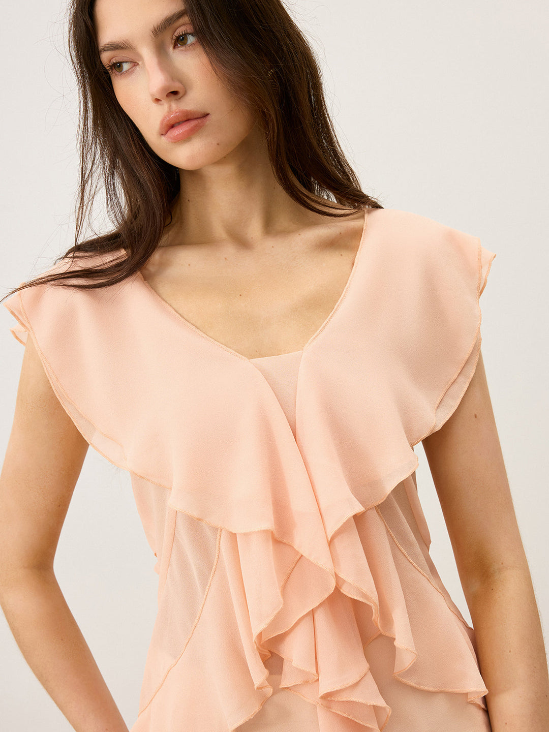 Semi-Sheer Ruffled Chiffon Bluse