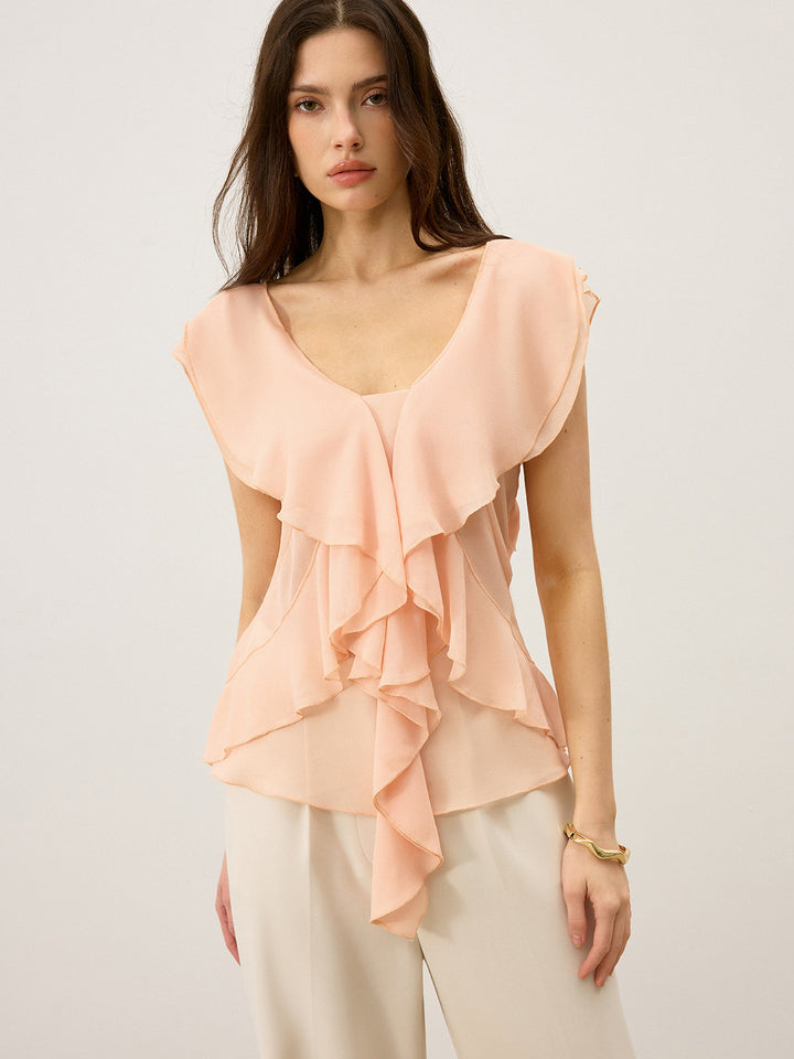 Semi-Sheer Ruffled Chiffon Bluse