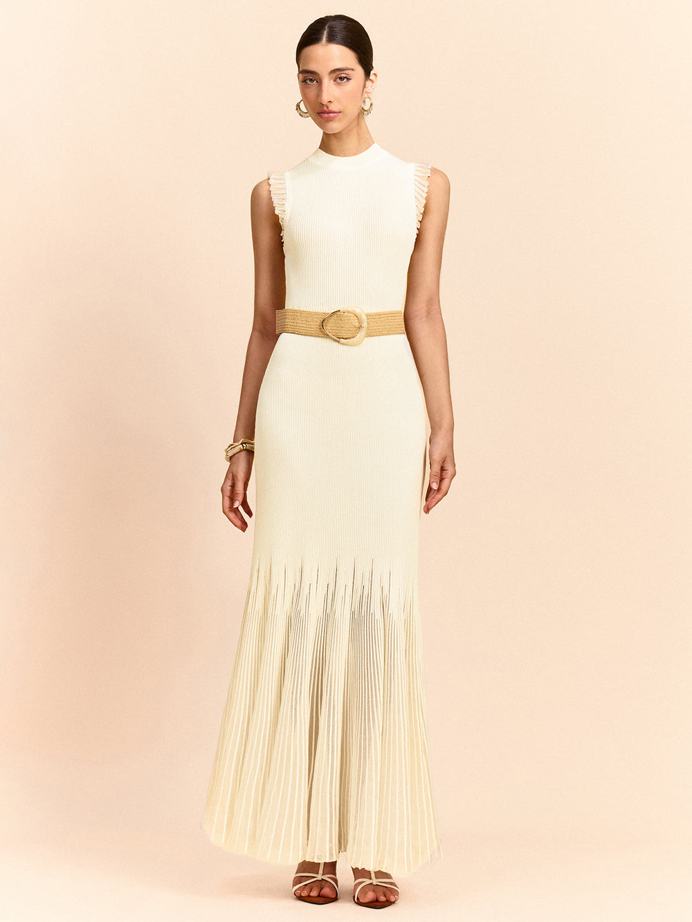 Tüll-Paneel-Rüschen-Strick-Maxikleid
