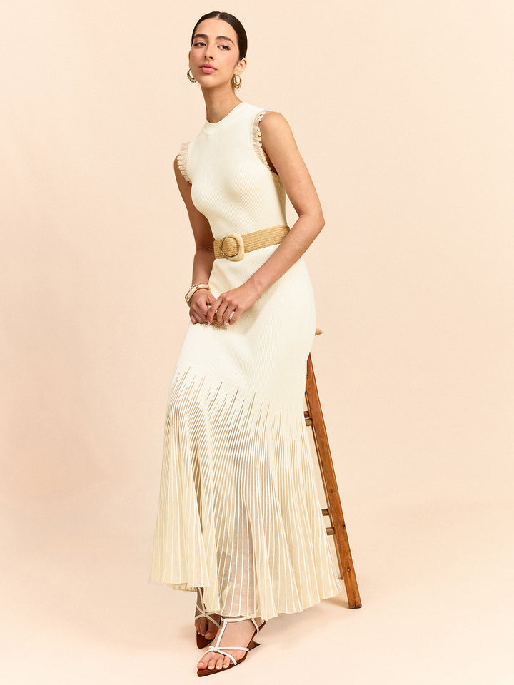 Tüll-Paneel-Rüschen-Strick-Maxikleid