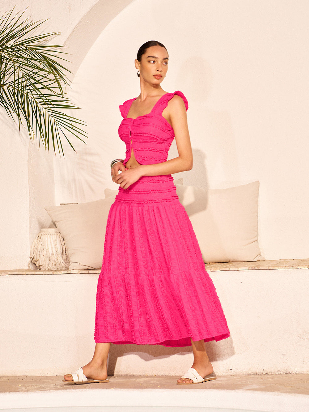 Raffungen Crop-Top und Maxikleid Set