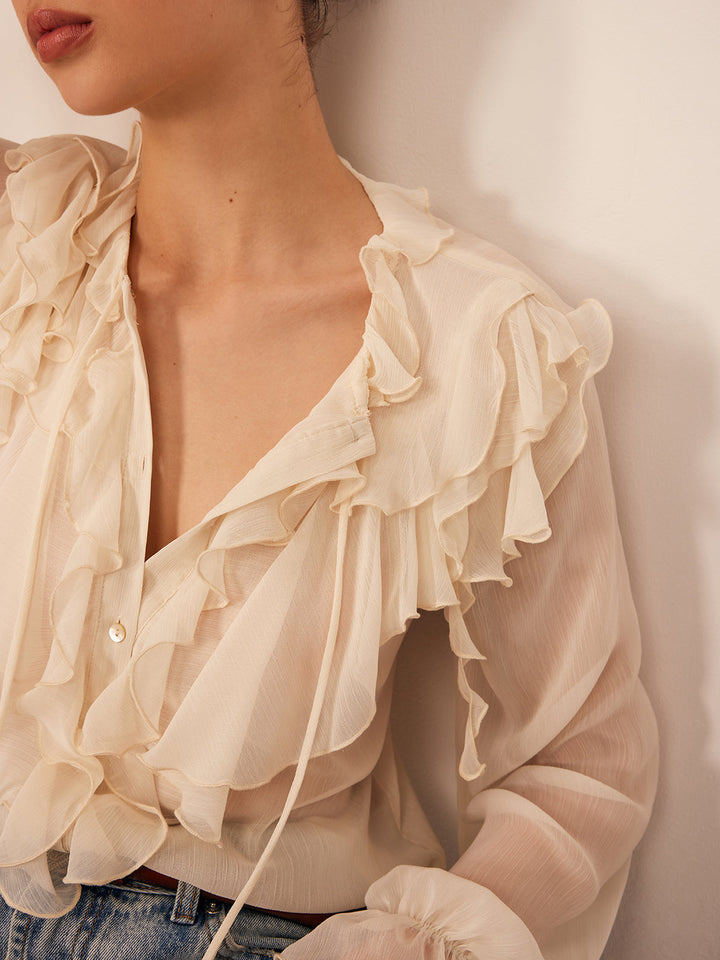 Halbdurchscheinse Rücken chiffon geblümte Bluse