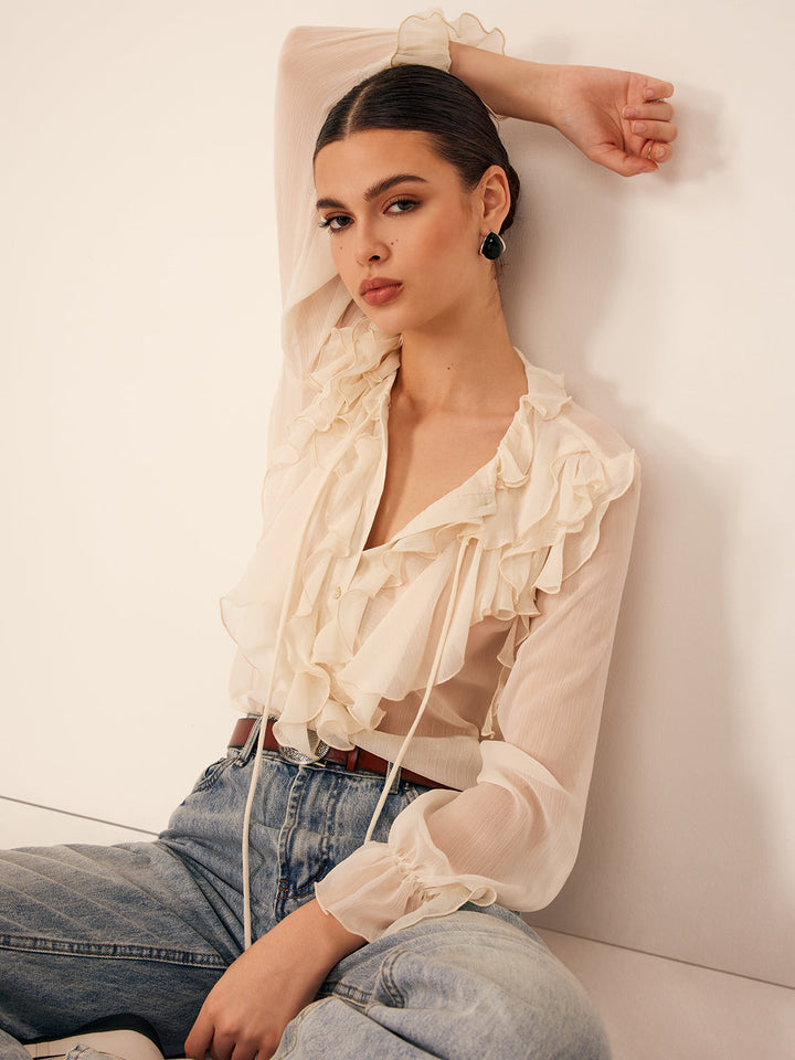 Halbdurchscheinse Rücken chiffon geblümte Bluse