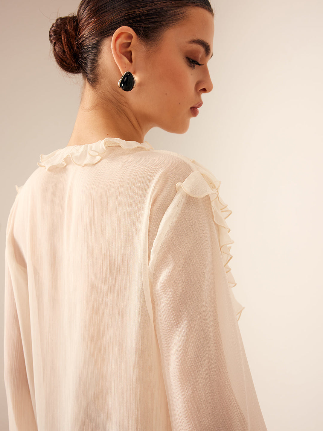 Halbdurchscheinse Rücken chiffon geblümte Bluse