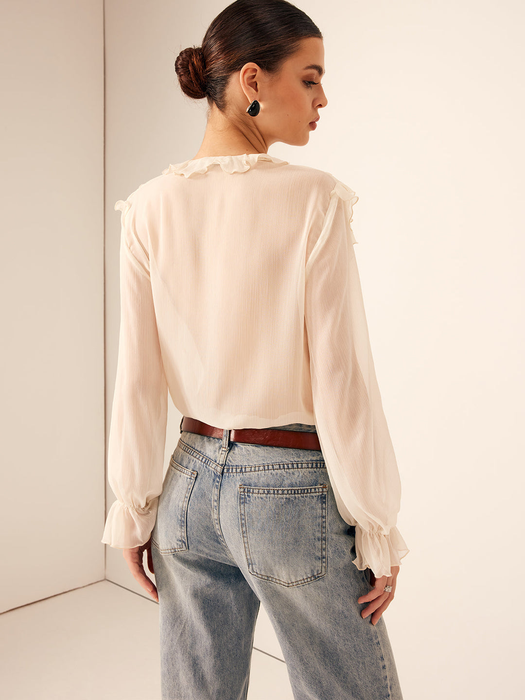 Halbdurchscheinse Rücken chiffon geblümte Bluse