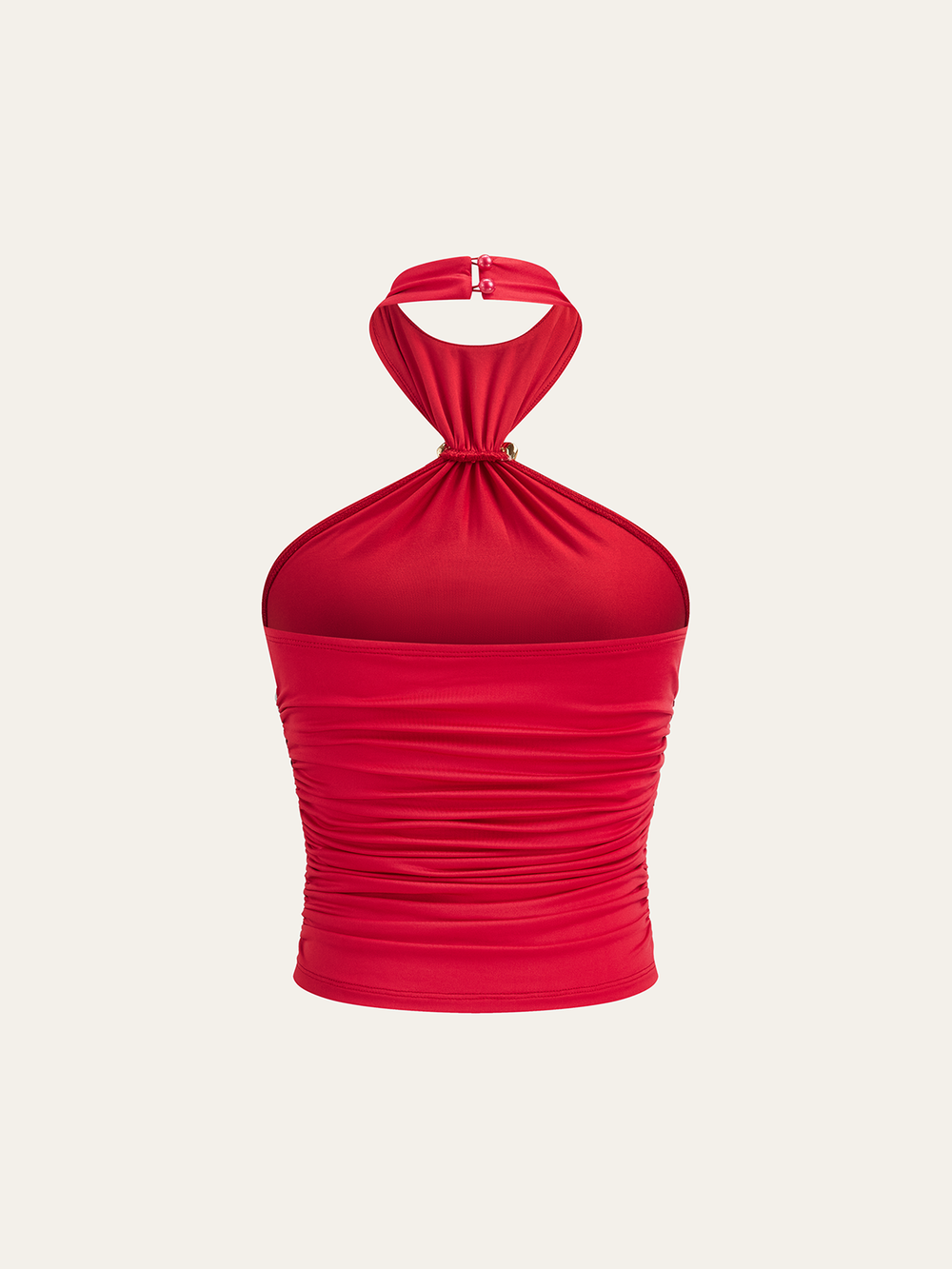 Halter Neck Oberteil mit Rüschen und Blumen-Metalldekor