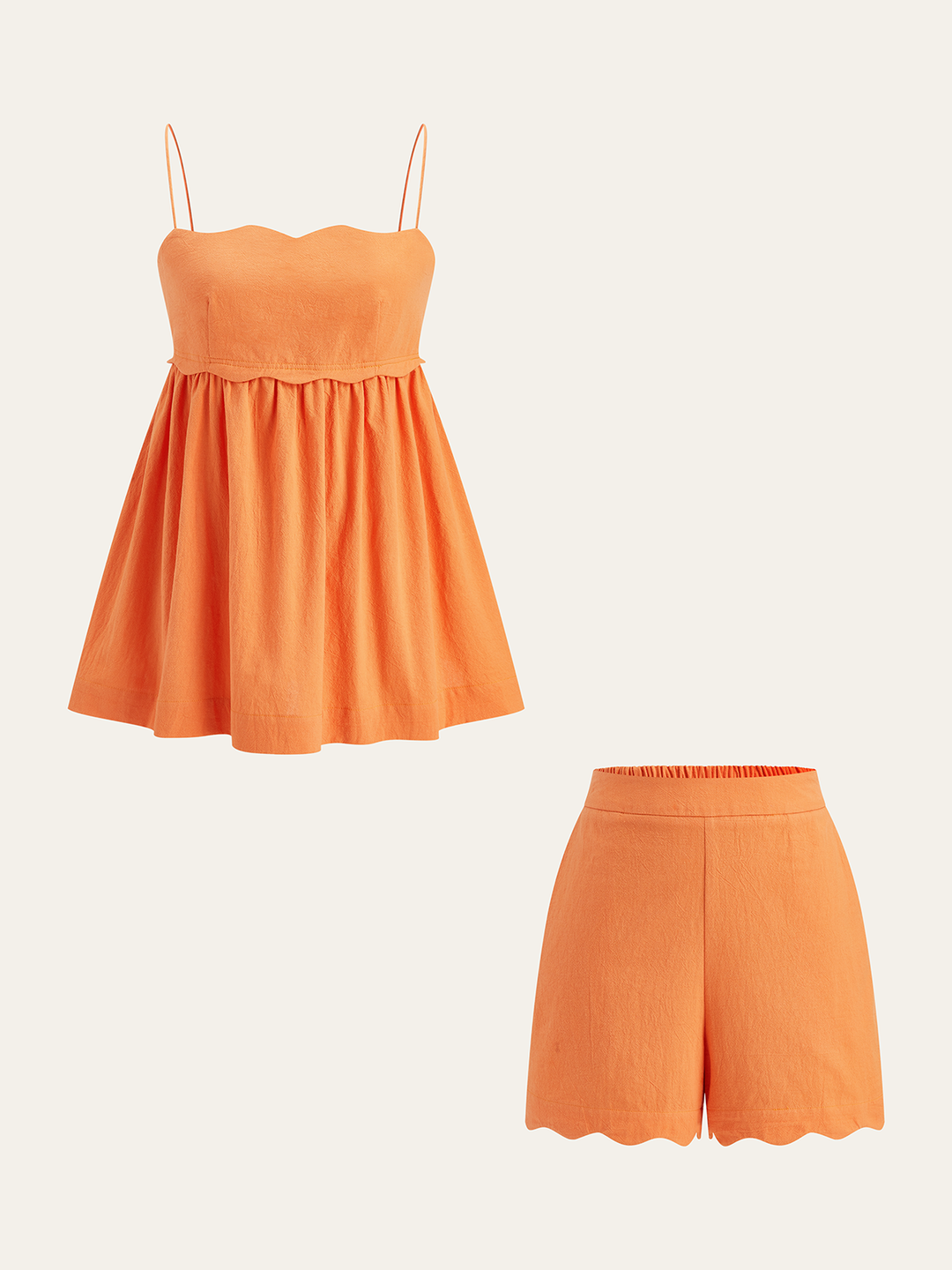 Scallop-Saum-Camisole-Oberteil-und-Shorts-Set