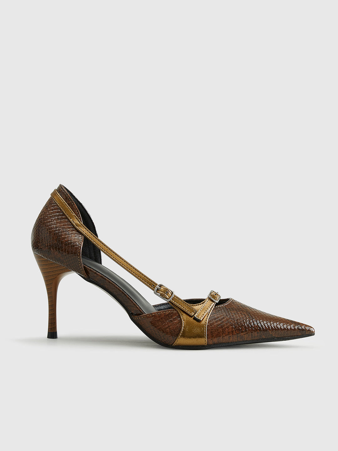 Schlangenleder-Druck Schnallenpumps