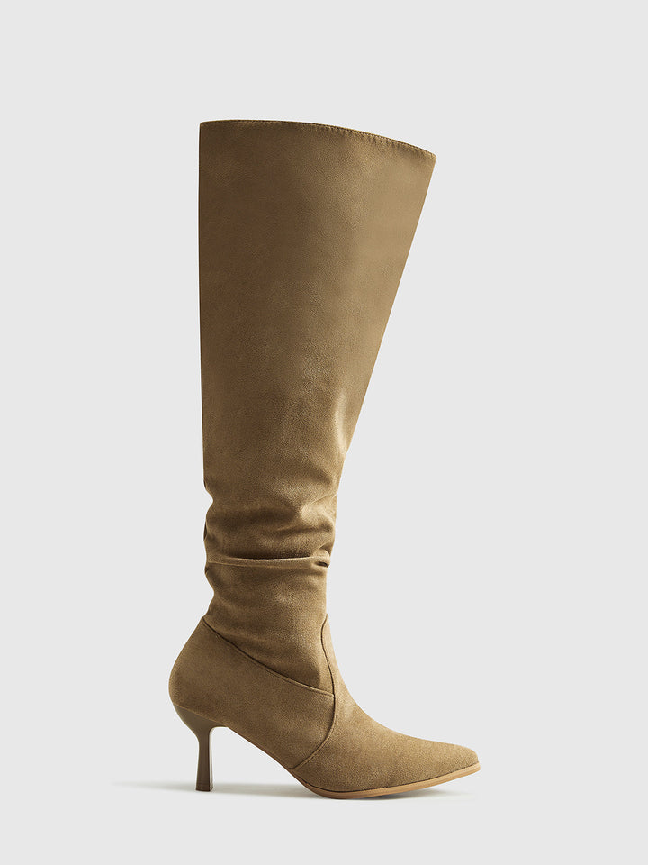 Wildleder-Rüschen-Stiefel bis zum Knie