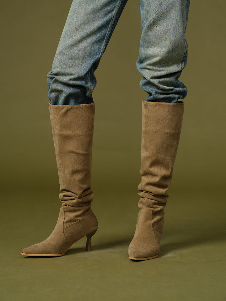 Wildleder-Rüschen-Stiefel bis zum Knie