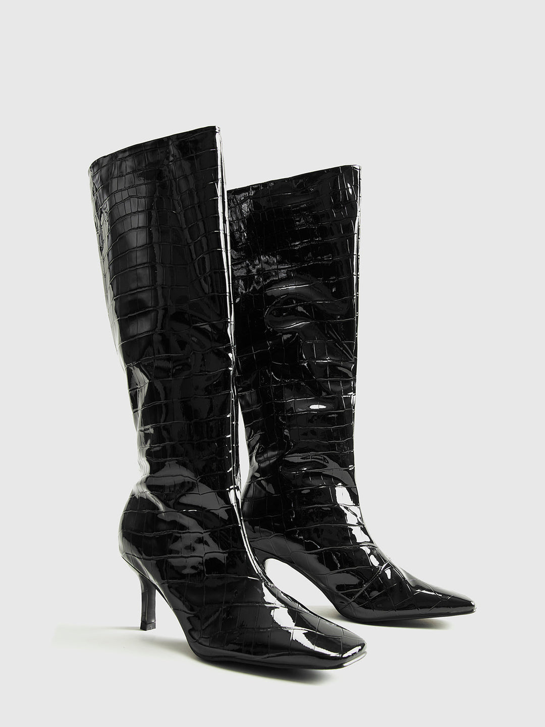 Krokodil-Muster Kniehohe Stiefel