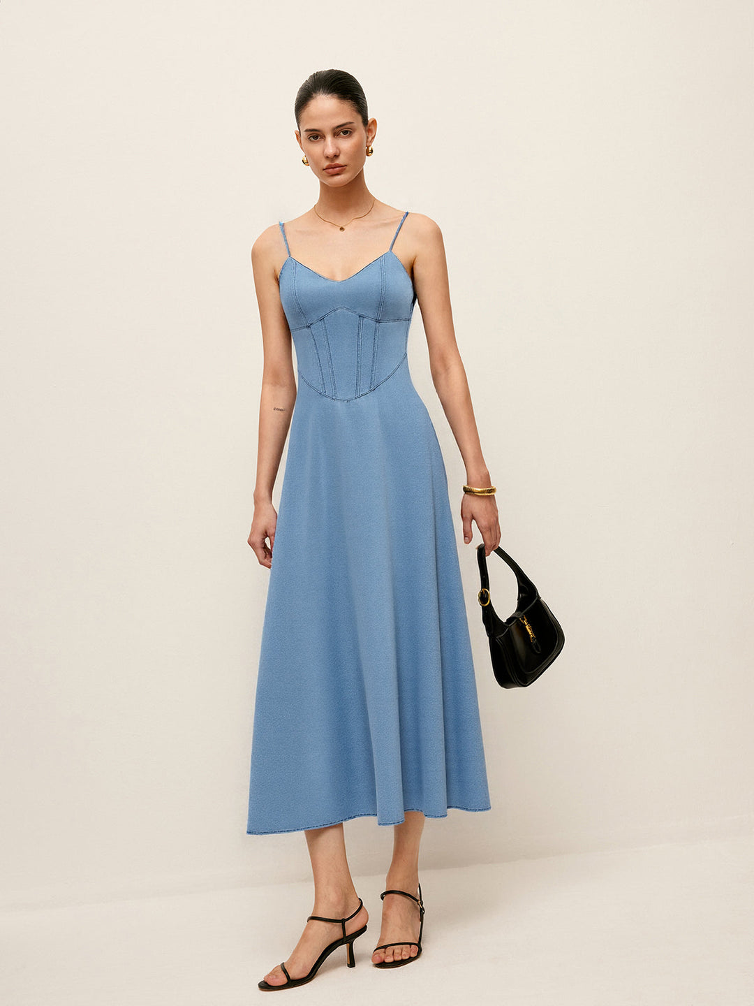 Denim Spaghettiträger Midikleid