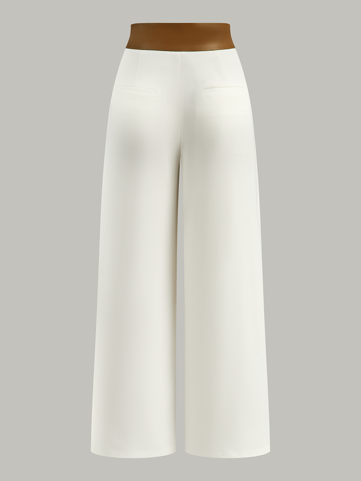 Faux-Leder 2-Tonige High-Waist Schlaghosen