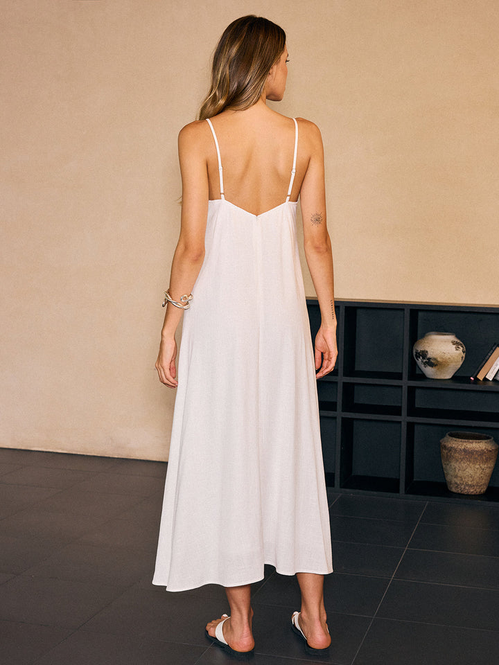 Leinen- & Baumwoll-Maxikleid mit Cut-Out