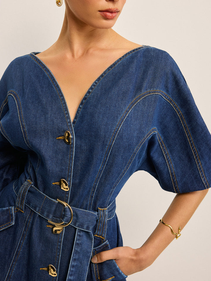 Taschenkleid aus Denim mit Gürtel