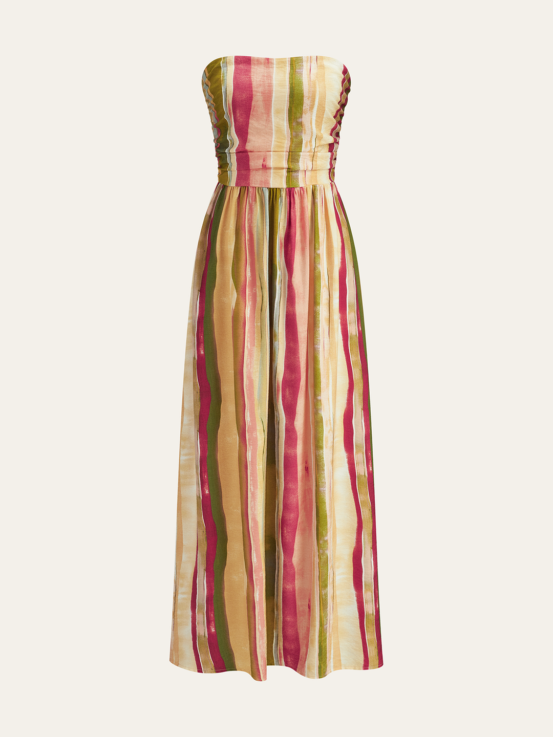 Buntes gestreiftes trägerloses Maxikleid aus Baumwolle