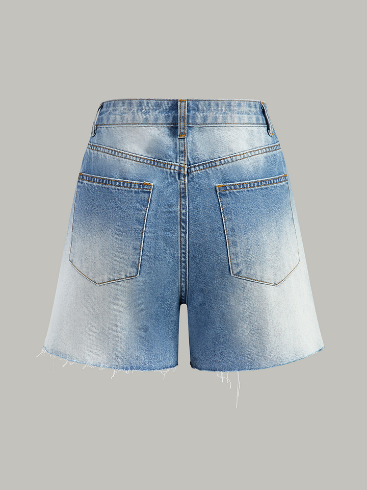 Asymmetrische Distressed-Denim-Shorts mit Taille