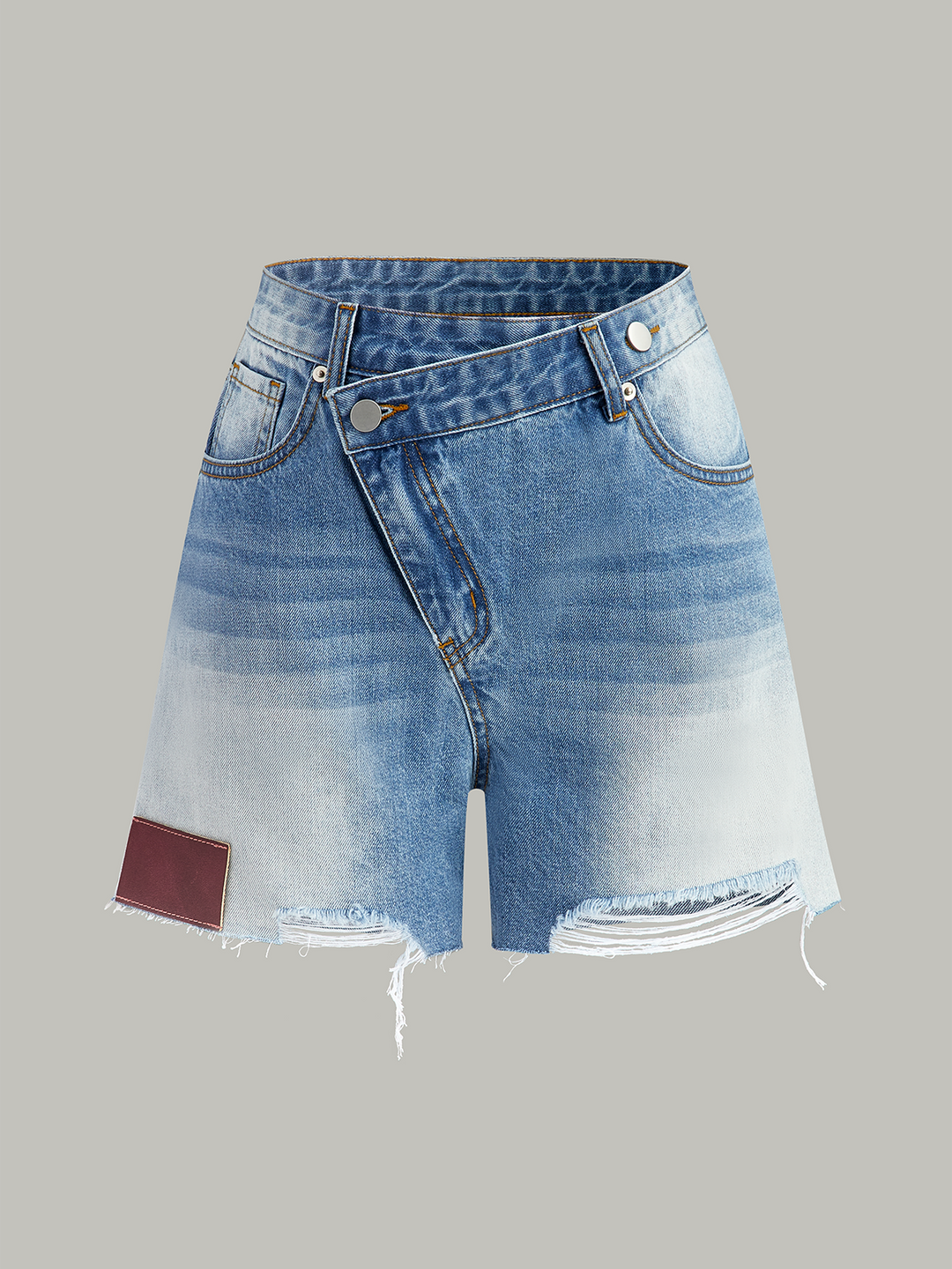 Asymmetrische Distressed-Denim-Shorts mit Taille
