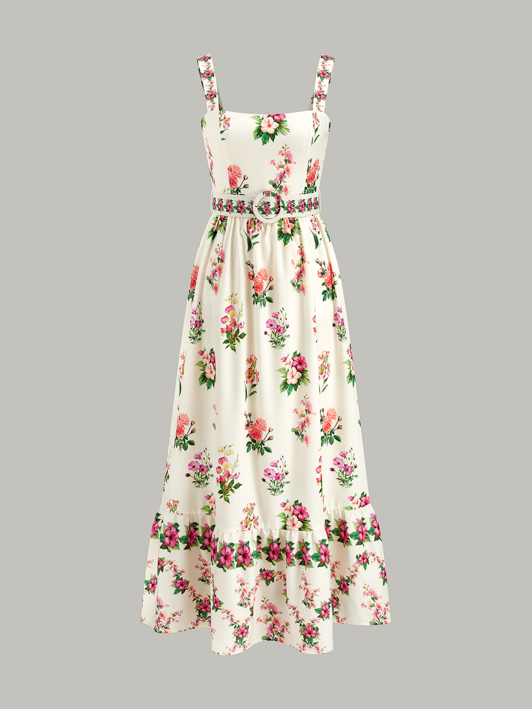 Florales Midi-Kleid mit Gürtel